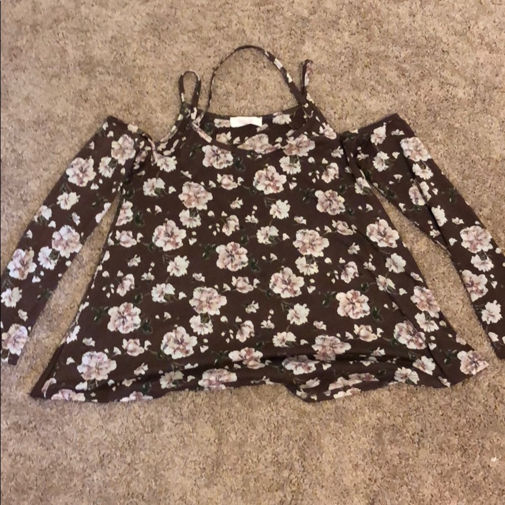 Maroon Strappy Cold Shoulder Shirt